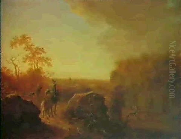 Peasants Journeying Along A Path In An Italianate Landscape - view 1