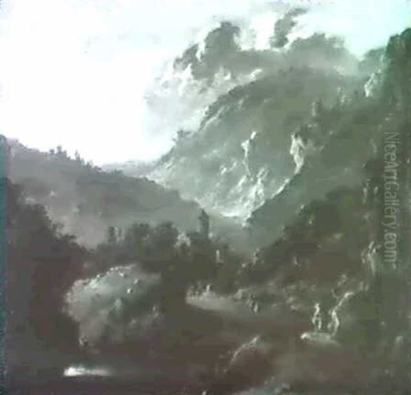 Heroische Berglandschaft Mit Burg Und Stadt - view 1