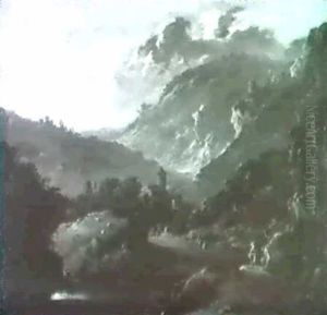 Heroische Berglandschaft Mit Burg Und Stadt by Herman Saftleven