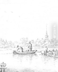 Two Men In A Rowing Boat, A Church Beyond