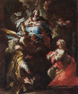 The Madonna And Child Being Adored By Two Kneeling Saints by Giovanni Camillo Sagrestani