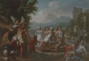 A Bacchanalian Scene With Figures Dancing And Making Merry In A Wooded Landscape by Giovanni Camillo Sagrestani
