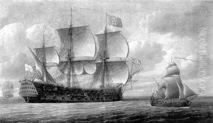 An English Three-decker First Rate And A Ketch Rigged Royal Yatch Under Sail