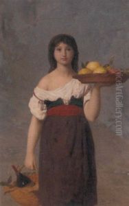 A Neapolitan Girl, Carrying Fruit And Wine by Edouard Alexandre Sain