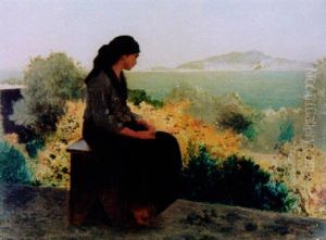 Kustenlandschaft Mit Sitzenden Madchen