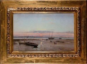 Promenade Sur La Plage Au Clair De Lune by Paul Jean Marie Sain