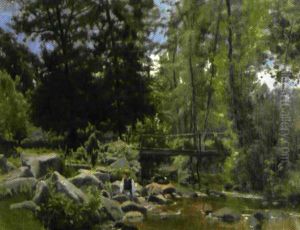 Paysage A La Riviere Et A L'enfant Paysage A La Riviere Et A L'enfant