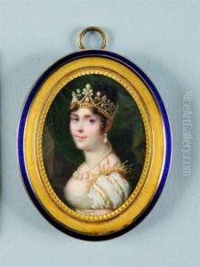 Portrait De L'imperatrice Josephine En Buste De Profil, Portant Une Couronne, Des Boucles D'oreille Et Un Collier En Perles by Daniel Saint