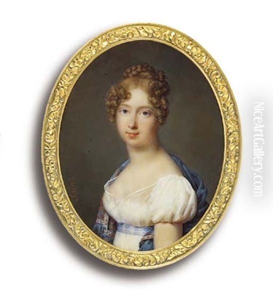 A Young Lady, In White Dress With Gauze Attached To Her Short Puff Sleeves, - view 1