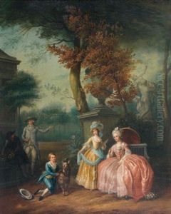 Elegantes Dans Un Parc by Gabriel Jacques de Saint-Aubin