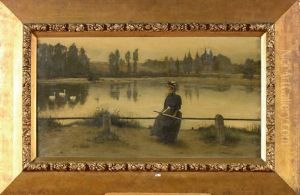 Jeune Femme En Bord De Lac by Jean Aime Saint-Cyr Girier
