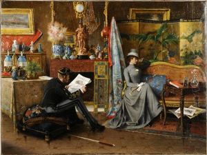 Elegante Et Soldat Dans Un Interieur by Jean Aime Saint-Cyr Girier