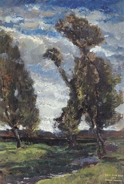 Abendliche Bachlandschaft Mit Baumen - view 1