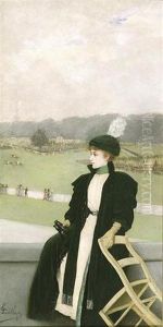 Jeune Elegante Regardant Les Courses De Chevaux by Jean Aime Saint-Cyr Girier