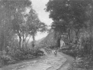 Landschaft Mit Ochsenfuhrwerk Auf Einer Strasse