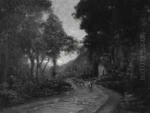 Waldlandschaft Mit Hirtin Und Vieh Auf Einem Fuhrweg by Jean Aime Saint-Cyr Girier