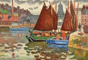 Boats In The Dock by Henri Lienard De Saint-Delis