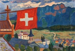 Le Drapeau Suisse Et L'eglise De Leysin by Henri Lienard De Saint-Delis