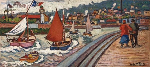 Promeneurs A La Sortie Du Port De Honfleur - view 1