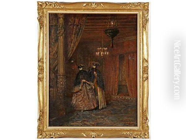 Deux Personnages Costumes Dans Un Interieur Venitien - view 1