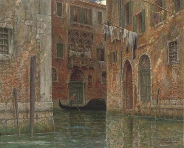 A Gondolier On A Venetian Canal - view 1