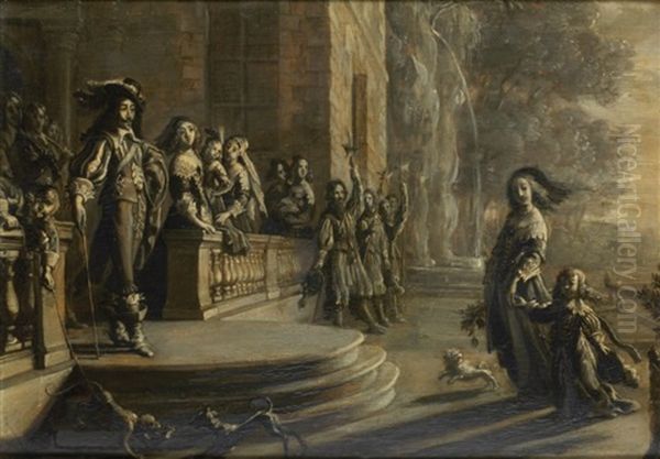 Louis Xiii Accueillant La Reine Anne D'autriche Et Le Dauphin De France Louis Dans Le Parc - view 1
