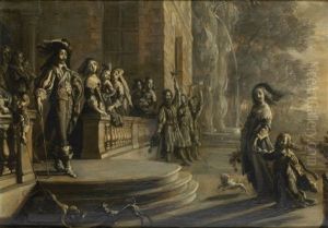 Louis Xiii Accueillant La Reine Anne D'autriche Et Le Dauphin De France Louis Dans Le Parc