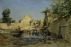 Dorfstrasse Mit Enten Am Gewasser Dorfstrasse Mit Enten Am Gewasser