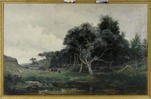 Landschaft Mit Einer Bauerin Am Flussufer
