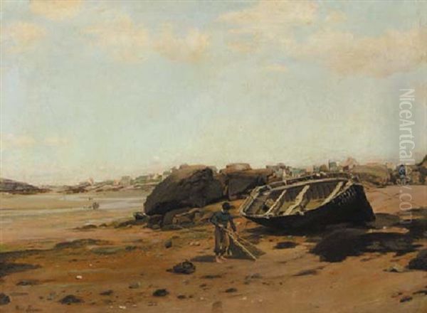 A French Coastal Scene With Fishermen On The Beach - view 1
