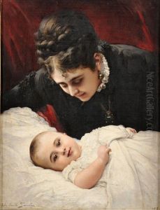 Mere Et Son Enfant by Jules Emile Saintin