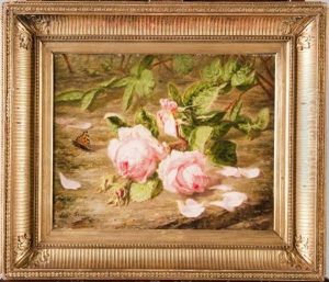 Bouquet De Roses Et Papillons by Simon Saint-Jean