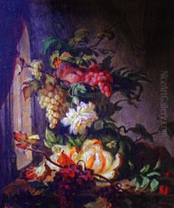 Raisins Et Pommes Dans Une Vasque De Pierre Dans Une Salle Gothique by Simon Saint-Jean