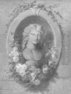 Buste De Femme Decore D'une Guirlande De Fleurs by Simon Saint-Jean