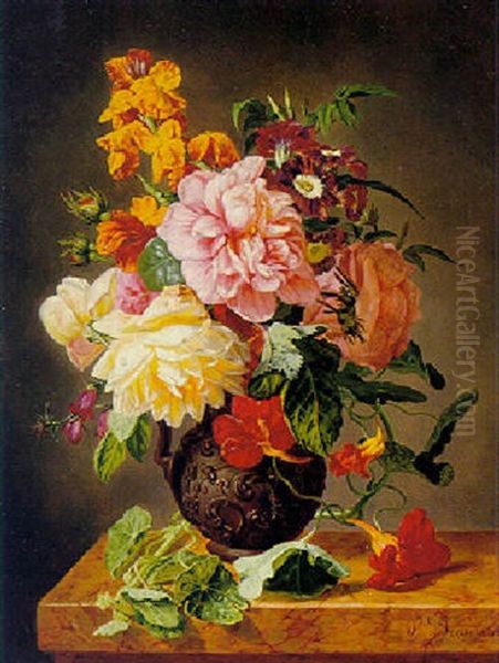 Vase Of Flowers On A Marble Table - view 1
