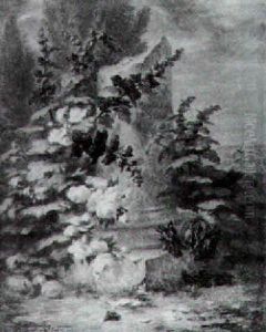 Rosiers Et Fleurs Au Pied D'une Colonne Tronquee, Dediee A Caroline Saint-jean by Simon Saint-Jean