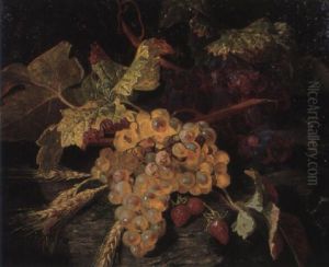 Still Life Of Grapes, Strawberries And Ears Of Wheat by Simon Saint-Jean