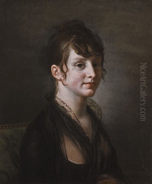Portrait Of A Lady, Half-length, Wearing A Black Dress With A Black Lace Collar - view 1