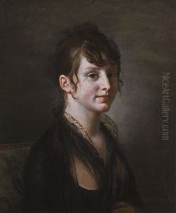Portrait Of A Lady, Half-length, Wearing A Black Dress With A Black Lace Collar by Jean Pierre Saint-Ours