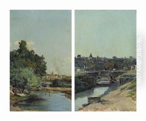 Madrid From The Riverbanks Of The Manzanares (pair)