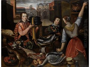 A Kitchen Scene With A View Of Piazza San Marco, Venice, Beyond