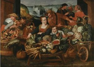 A Market Place With A Fruit And Vegetable Seller by Jean-Baptiste de Saive the Younger