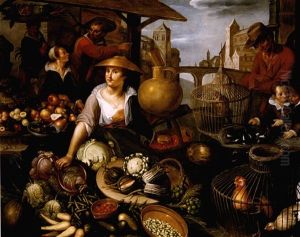 A Market Stall With A Still Life Of Vegetables, Fruit And Birds by Jean-Baptiste de Saive the Younger