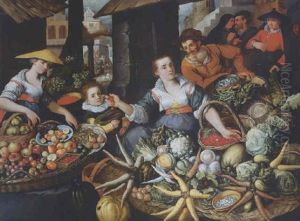 A Fruit And Vegetable Stall In A Town Market by Jean-Baptist de Saive