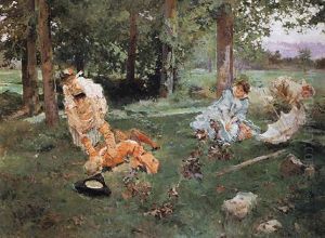 Elegant Figures In A Summer Garden Elegant Figures In A Summer Garden