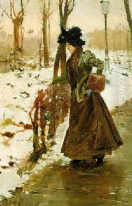 A Snowny Day In The Bois De Boulogne by Emilio Sala y Frances