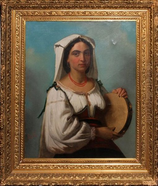 Woman With Tambourine & Red Necklace - view 1