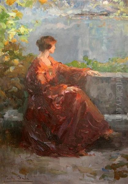 Lady Seated On A Terrace - view 1