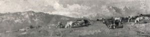 A Mountainous Landscape With Cows In A Meadow by Paolo Sala