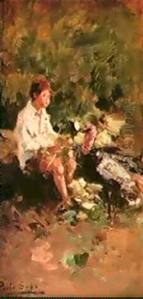 A Young Boy With Turkeys - view 1